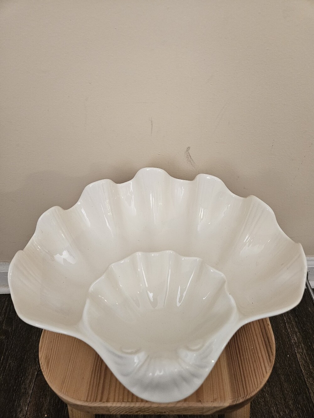 White Ceramic Scalloped Chip And Dip Decorative Bowl - Unbranded